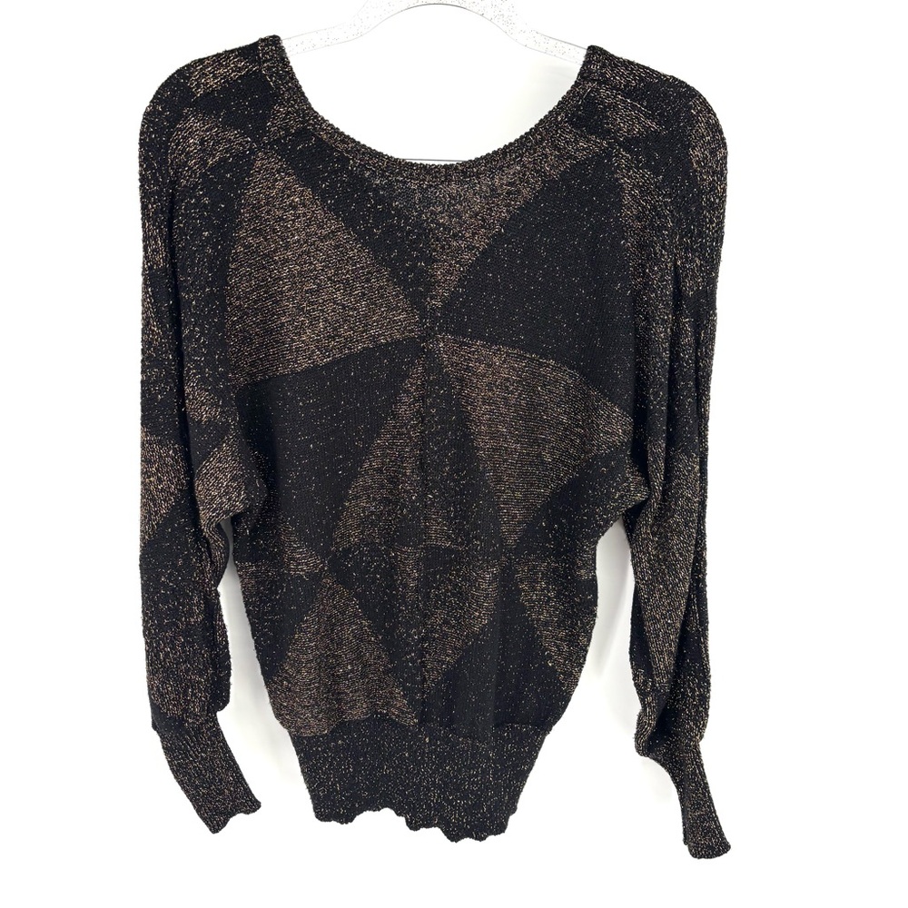 Vintage Mademoiselle Sweater Size Medium Black Gold Glitter Sparkle Glam Baddie‎